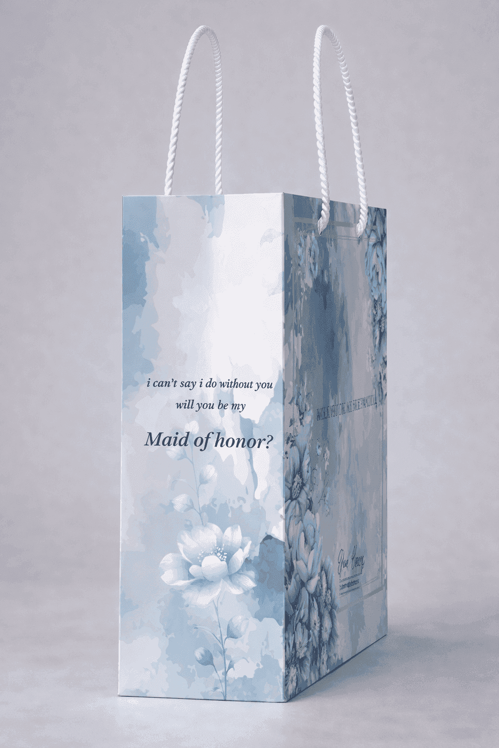 Luxury Wedding Paper Bag Bridesmaid Proposal Blue Floral Gold Frame - Image 4