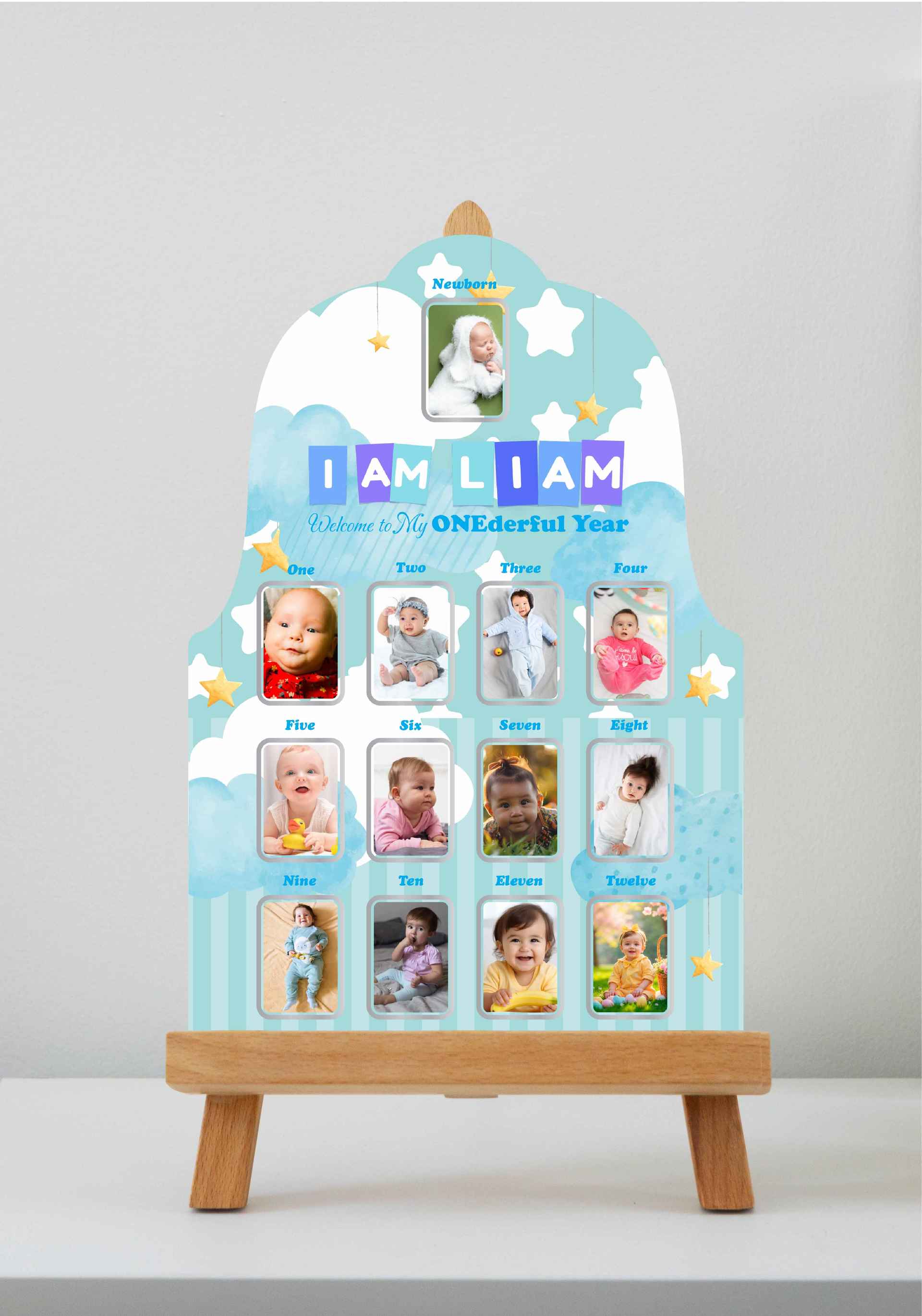 Baby Milestone Board OneDerful Year Custom Tema Cloud Sky Biru - Image 1
