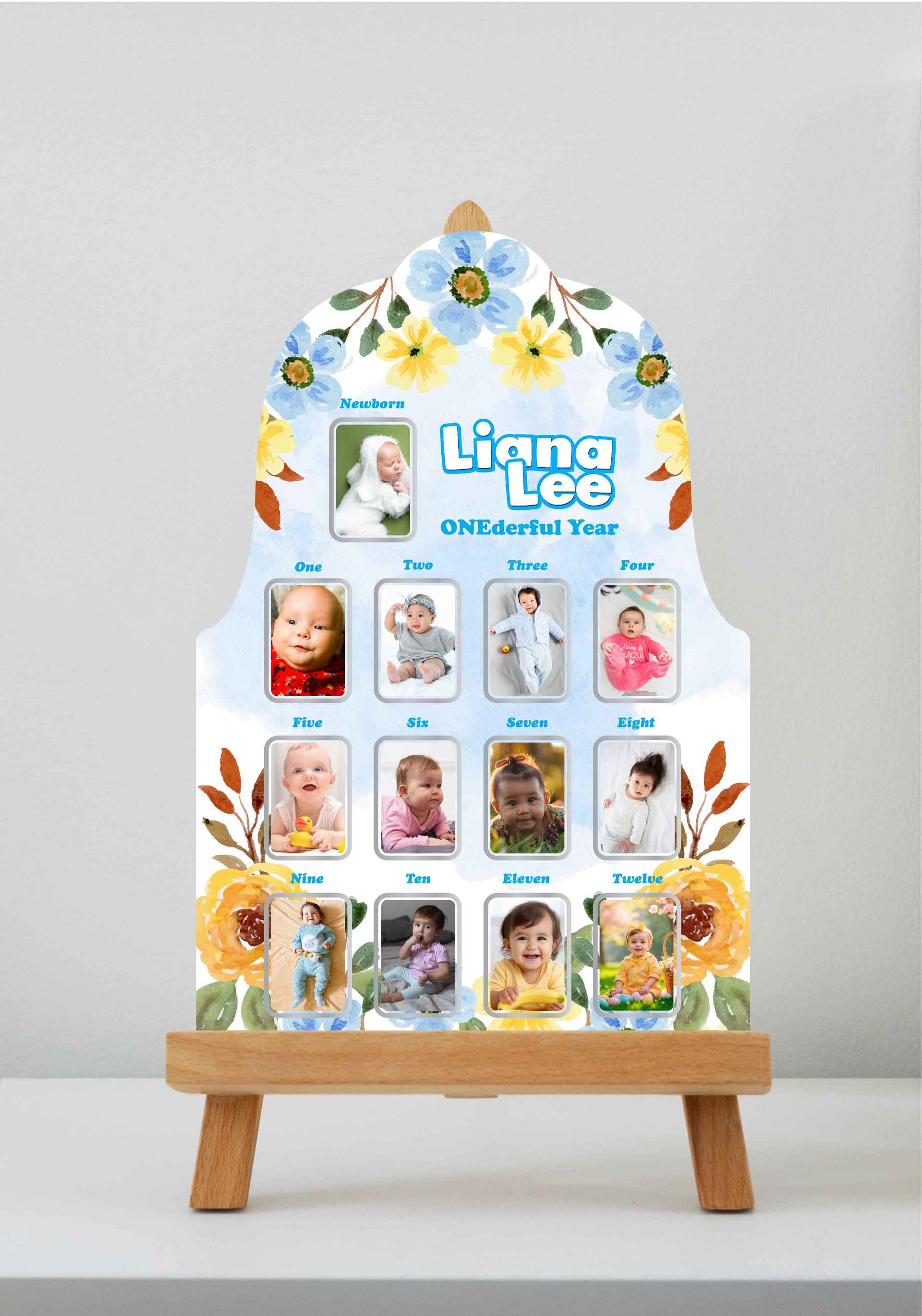 Baby Milestone Board OneDerful Year Floral Pastel Custom Nama & Foto - Image 1