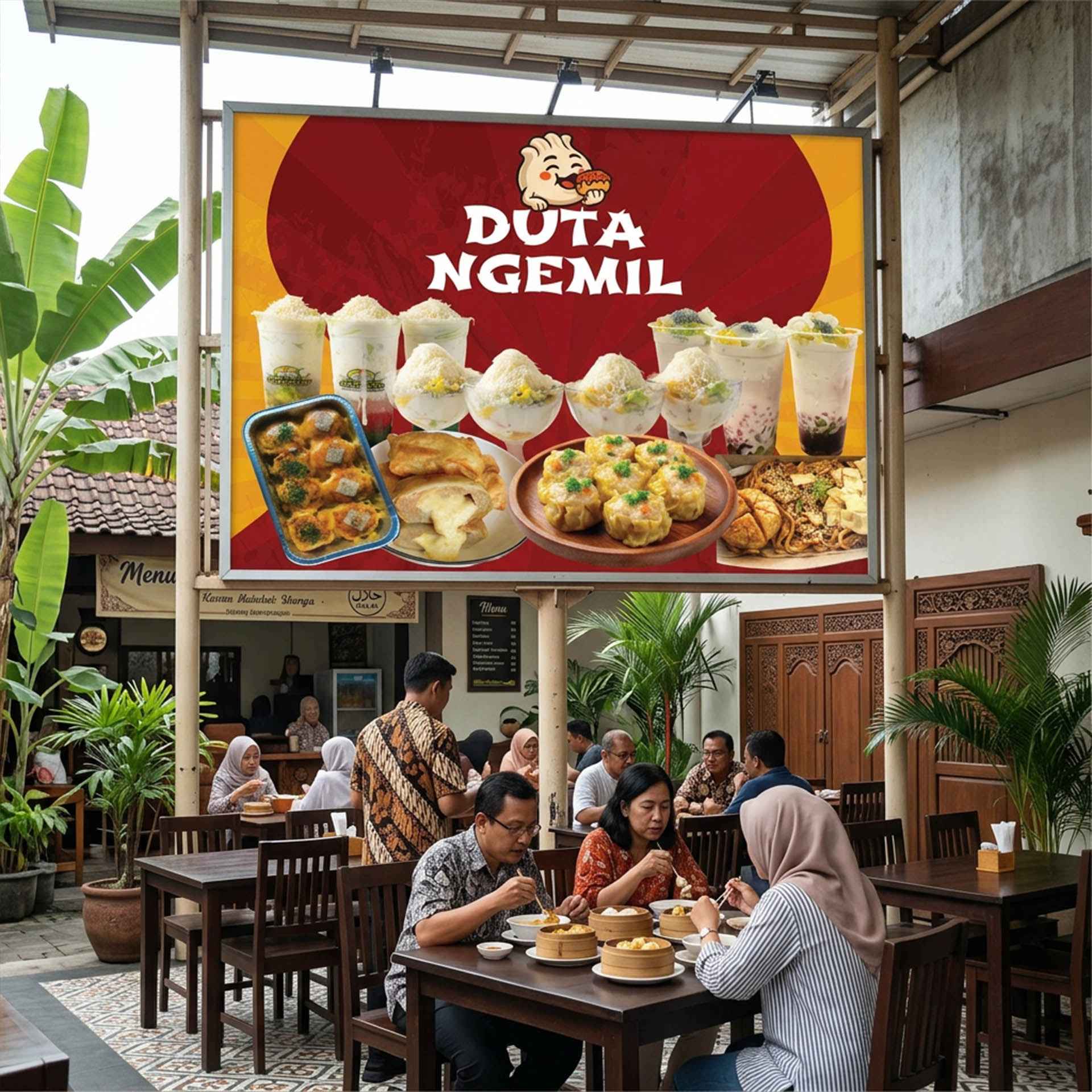 Baliho Gambar Makanan Dimsum Konsep Tema Orange Merah - Image 1