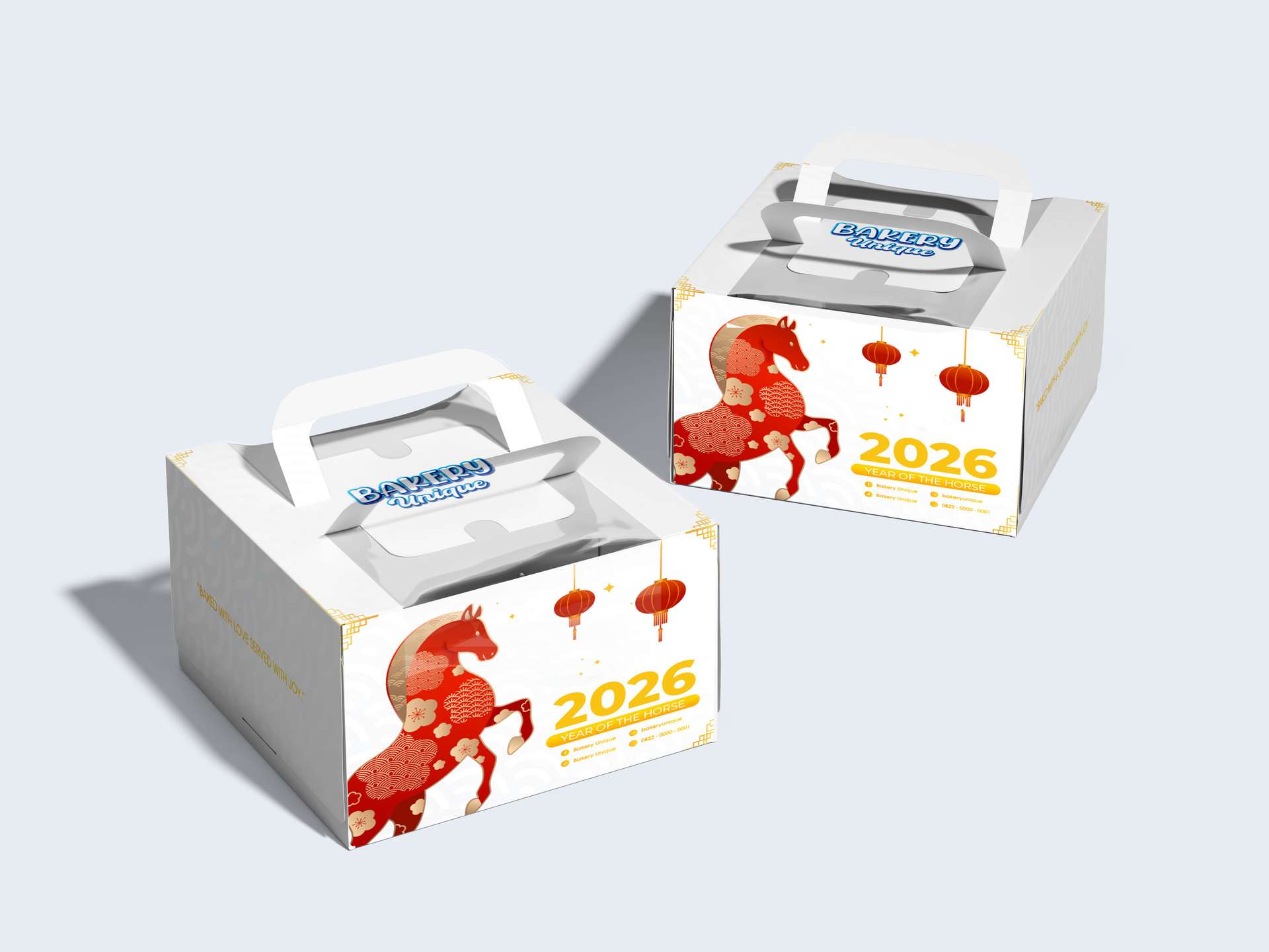 Box Packaging Cake Imlek Chinese New Year Shio Kuda Warna Putih - Image 1