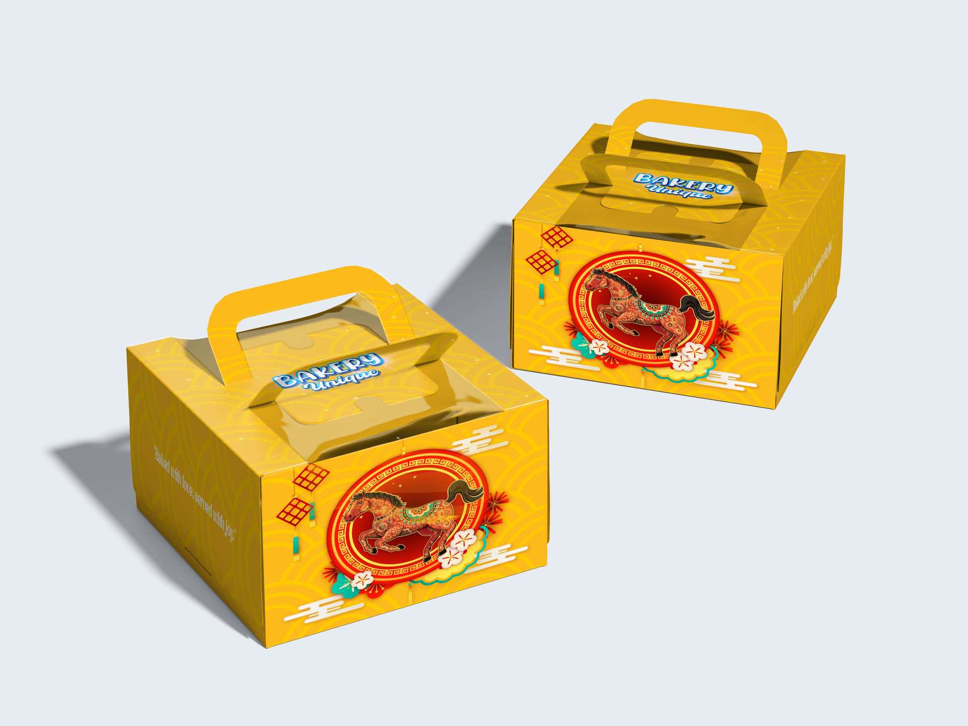 Box Packaging Cake Imlek Chinese New Year Shio Kuda Warna Kuning - Image 1