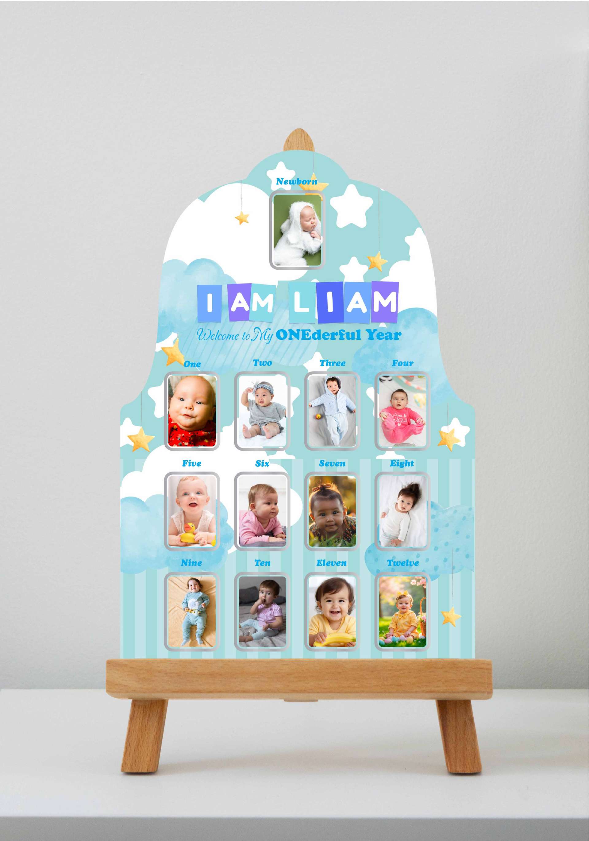 Baby Milestone Board OneDerful Year Custom Tema Cloud Sky Biru - Image 1