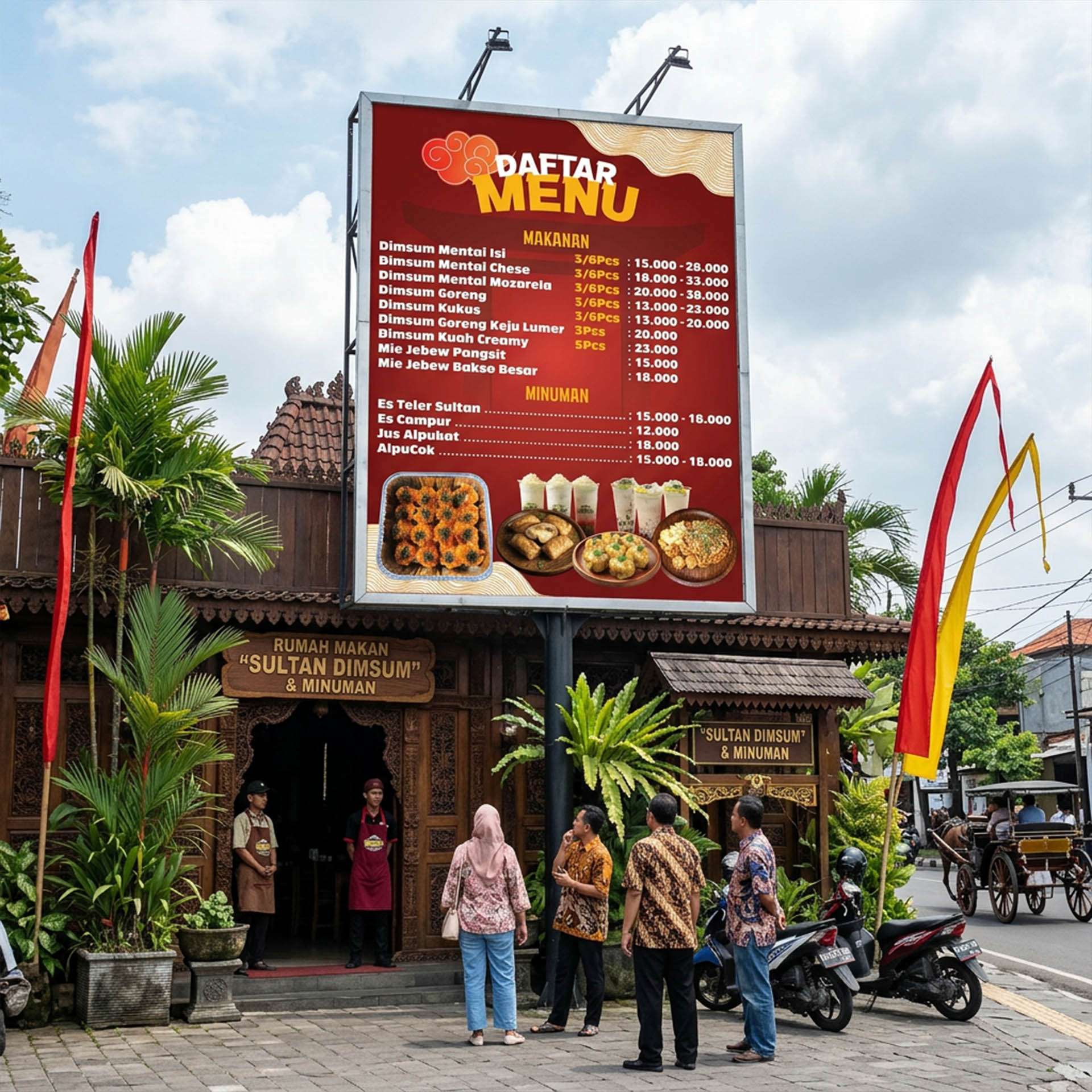 Baliho Menu Makanan Dimsum Konsep Tema Orange Merah - Image 1