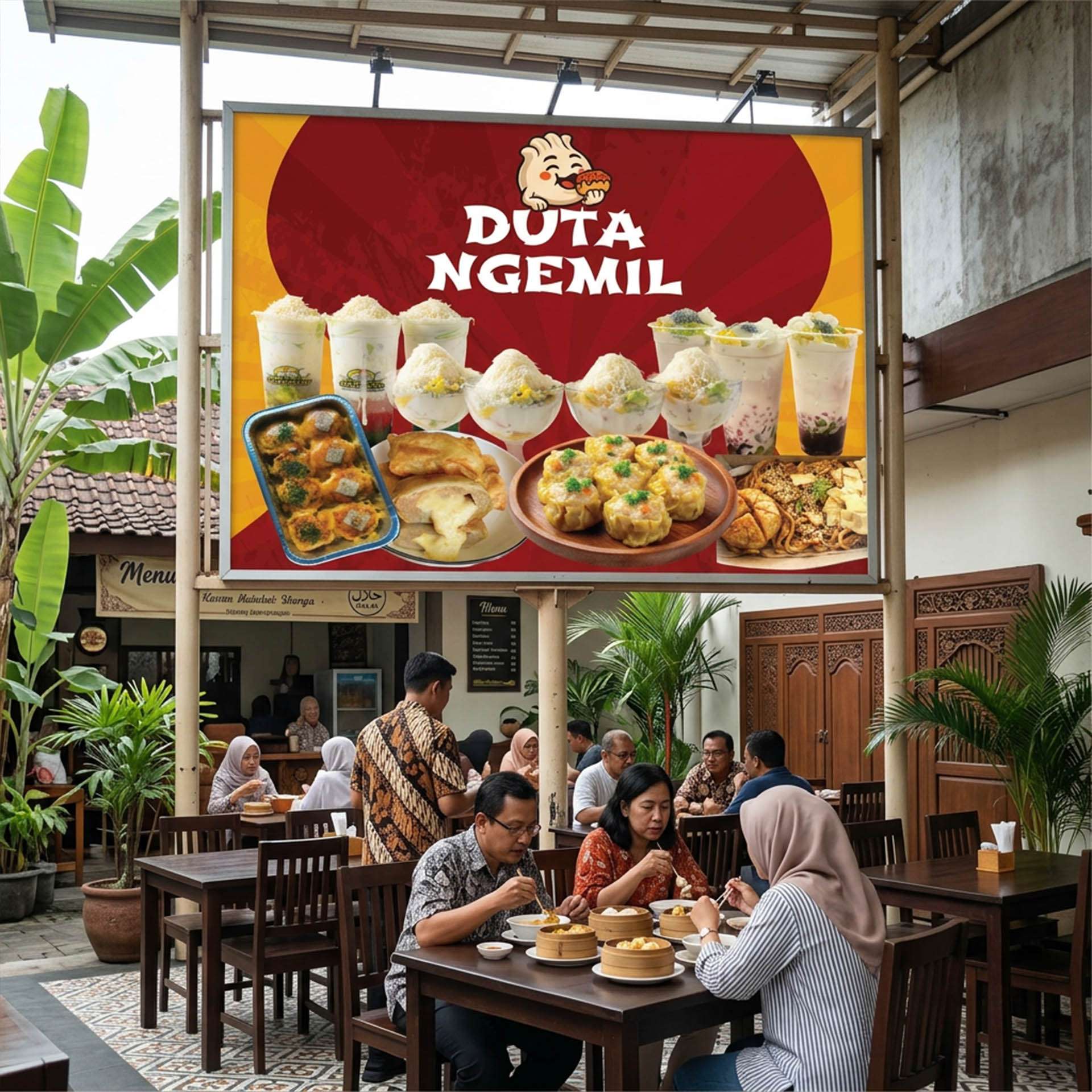 Baliho Gambar Makanan Dimsum Konsep Tema Orange Merah - Image 1